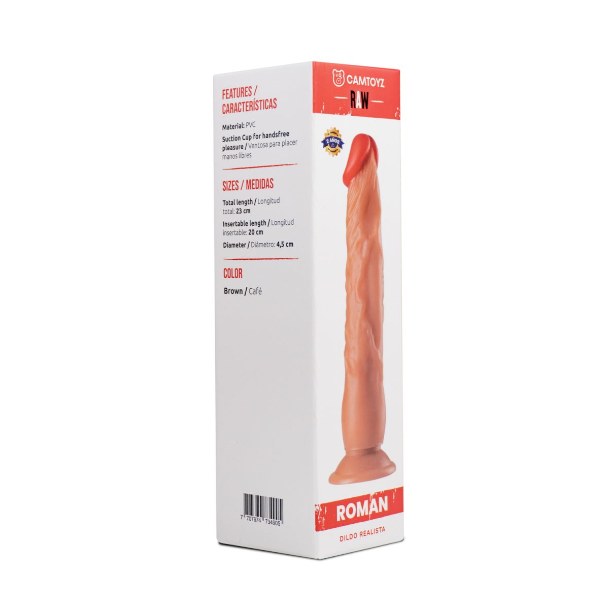 Dildo Realista Roman de 23 cm en Silicona Café con Ventosa