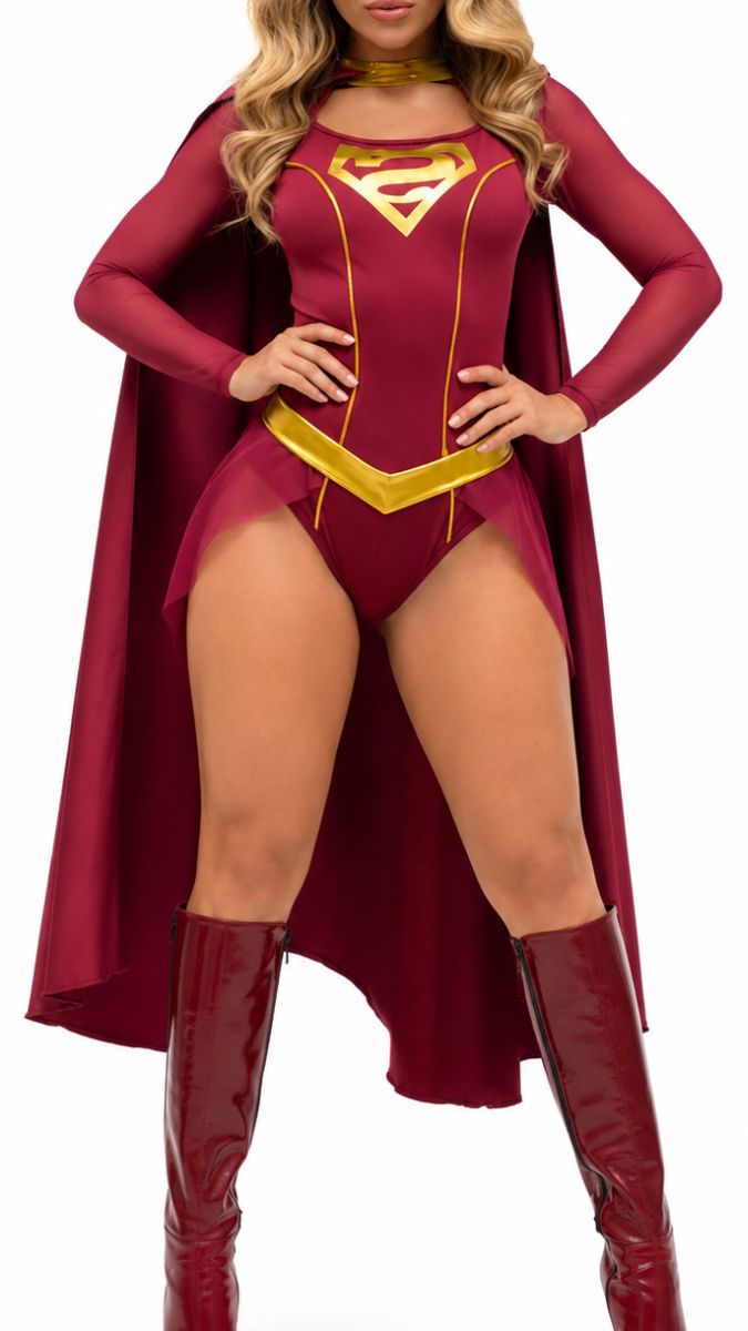 DISFRAZ CHICA DE ACERO VINOTINTO CON CAPA LARGA