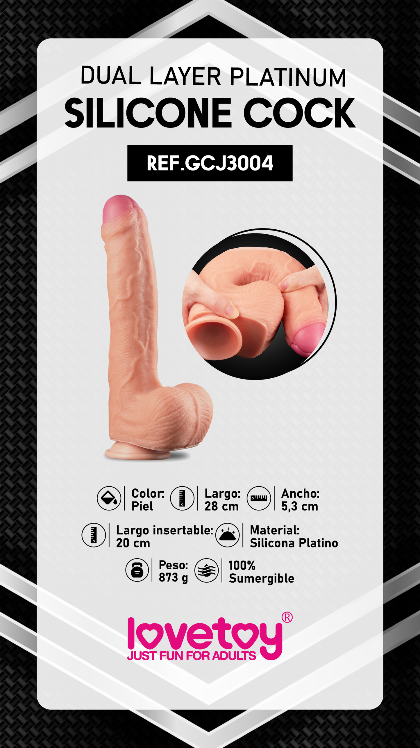 Dildo Realista de Silicona 28 cm con Doble Capa y Ventosa – Ultra Flexible y Texturizado