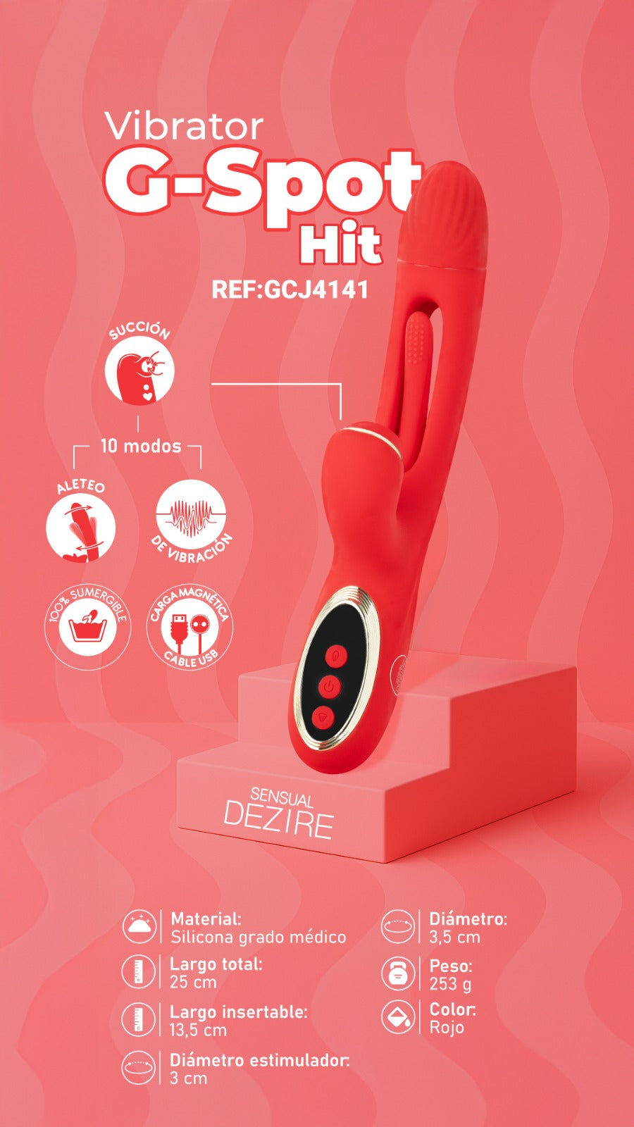 Vibrador G-Spot Hit Rojo con 3 Estimulaciones