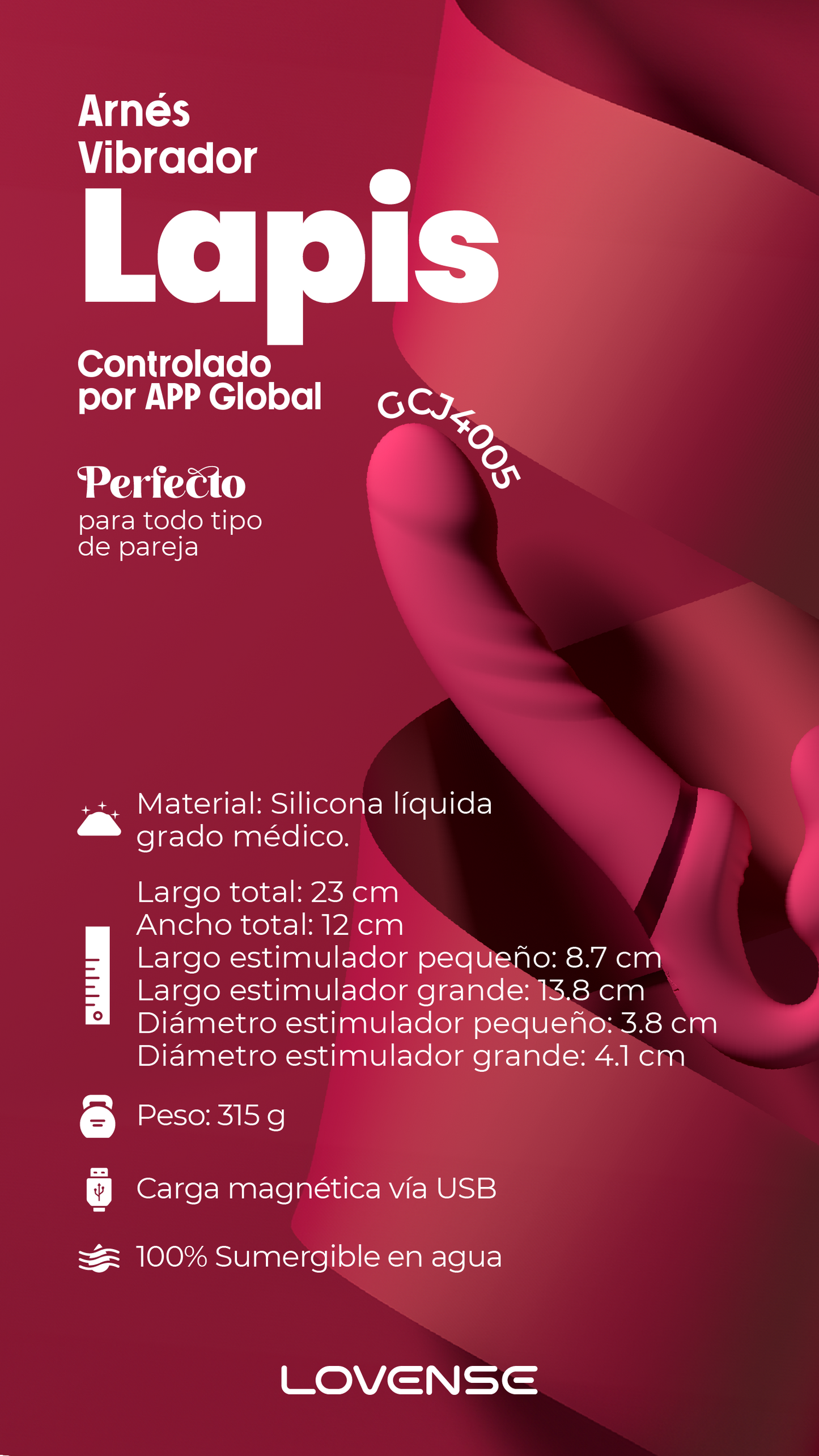 Lapis Strapless de Lovense – Dildo Vibrador de Doble Extremo con Control App y 3 Motores