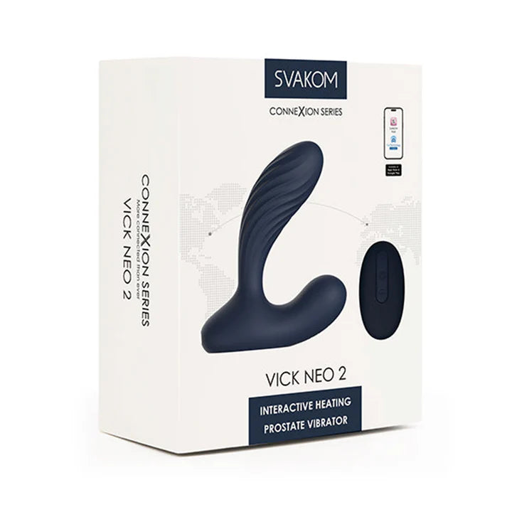 Caja del vibrador prostático interactivo Vick Neo 2 con calefacción y control remoto.