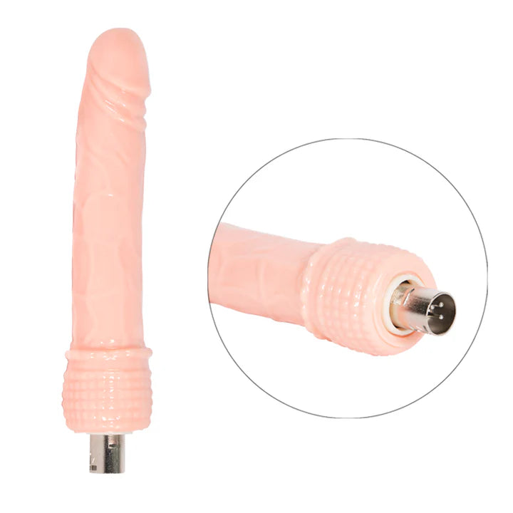 Dildo realista de silicona con conector tipo micrófono para uso en máquina sexual.