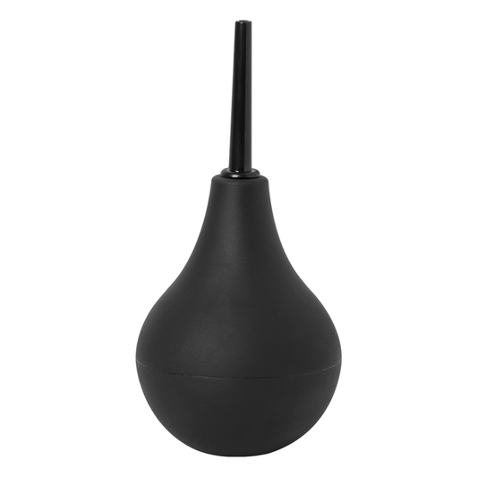 Enema anal de color negro con un diseño ergonómico y boquilla delgada, ideal para limpieza profunda.