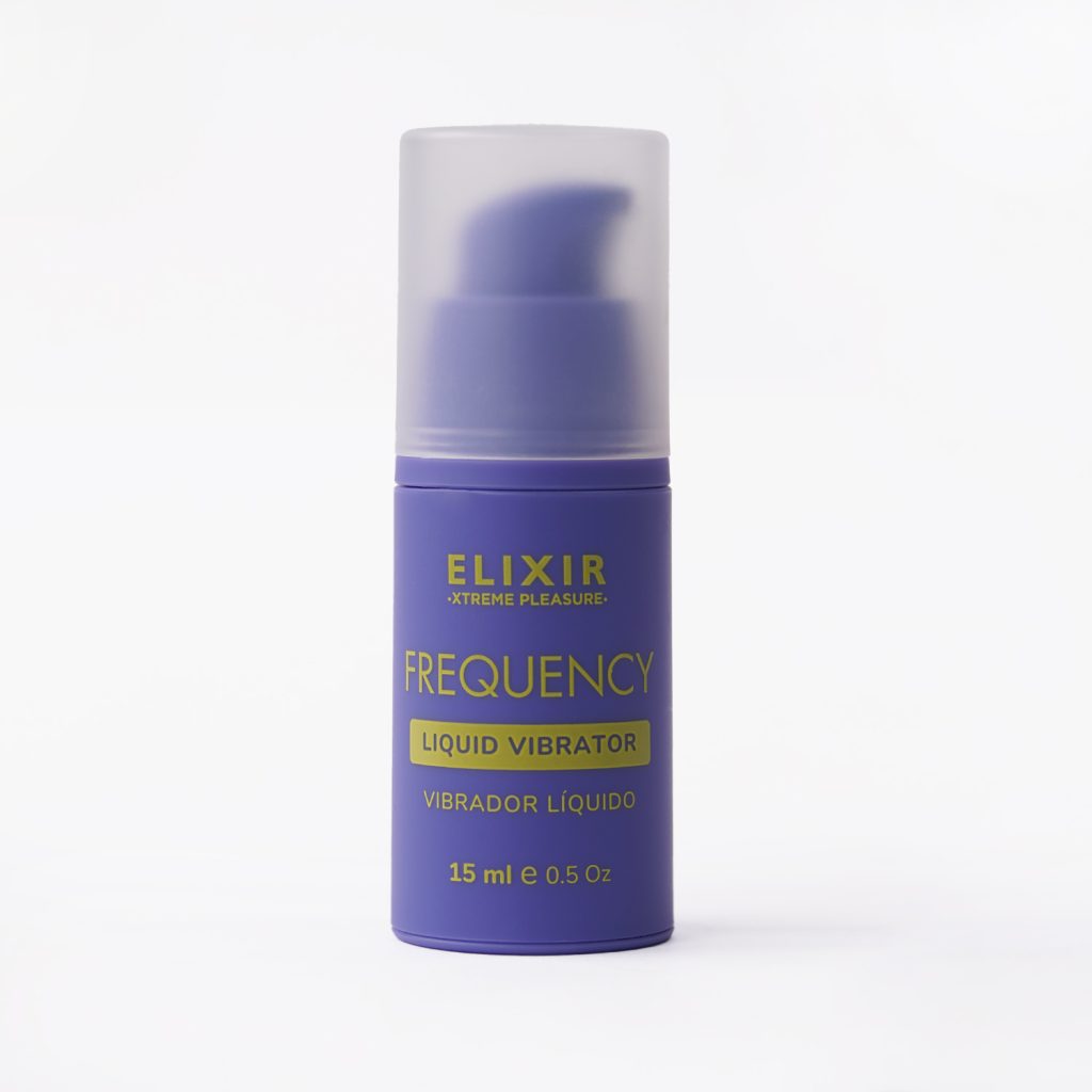 Vibrador líquido Frequency en presentación de 15 ml, con tapa protectora, discreto y fácil de llevar.