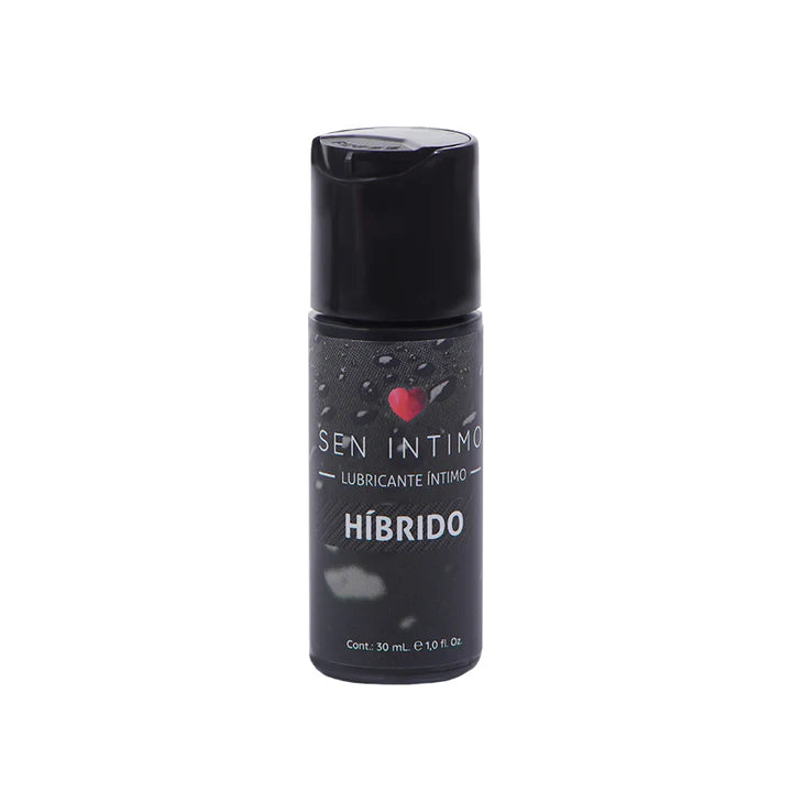 Frasco de 30 ml de lubricante íntimo híbrido Sen Íntimo con tapa negra, práctico y discreto.
