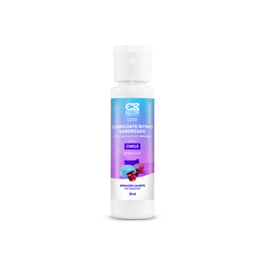 Lubricante íntimo saborizado Elixir sabor chicle 30 ml con fórmula a base de agua y efecto caliente para experiencias íntimas más intensas.