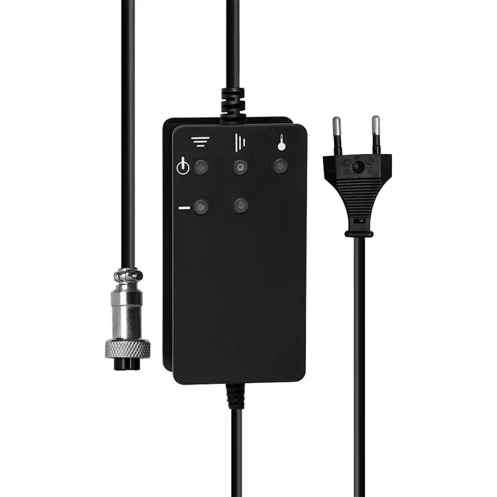 Control remoto con cable para máquina sexual Sonya, incluye botones de ajuste de velocidad y conexión a toma corriente.