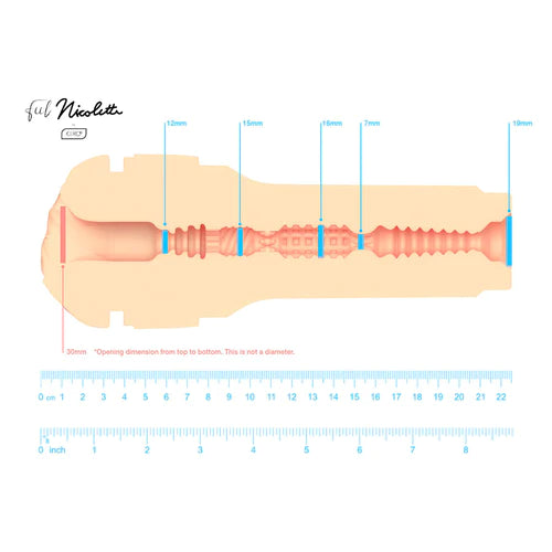 Vista frontal del masturbador Feel Nicolette by Kiiroo, destacando su funda interna de material realista con entrada vaginal.