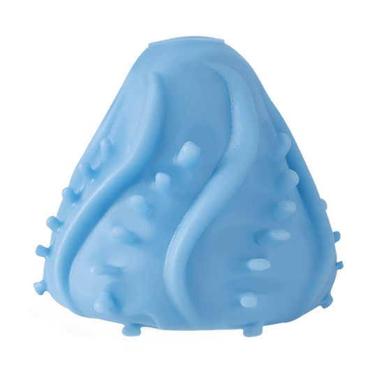 Primer plano del masturbador Genesys Surf en color azul. Diseño flexible con texturas de ondas y puntos para mayor placer.