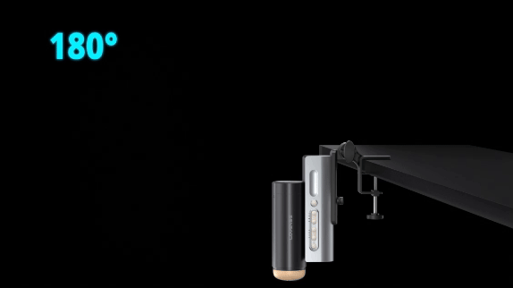 Masturbador Lovense Solace Pro fijado a un escritorio con soporte ajustable de 180° para mayor comodidad y personalización.