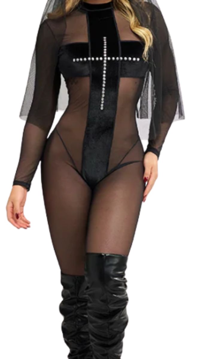 DISFRAZ HOLY SINNER MONJA SEXY NEGRO CON BODY