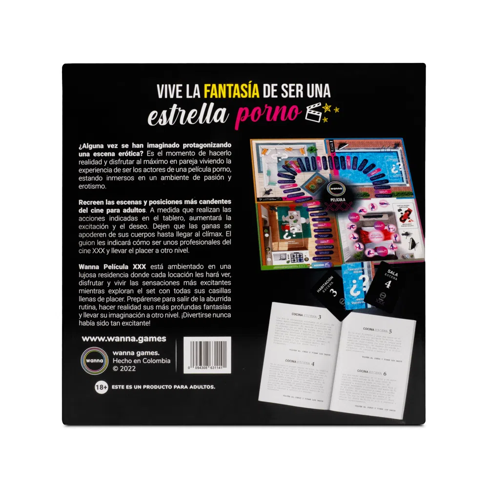 Dibujo del juego de mesa 'Wanna Película XXX': un juego para avivar el deseo en pareja y experimentar nuevas fantasías de manera segura y consensuada, con un guion que te guiará a través de diferentes escenas sexuales
