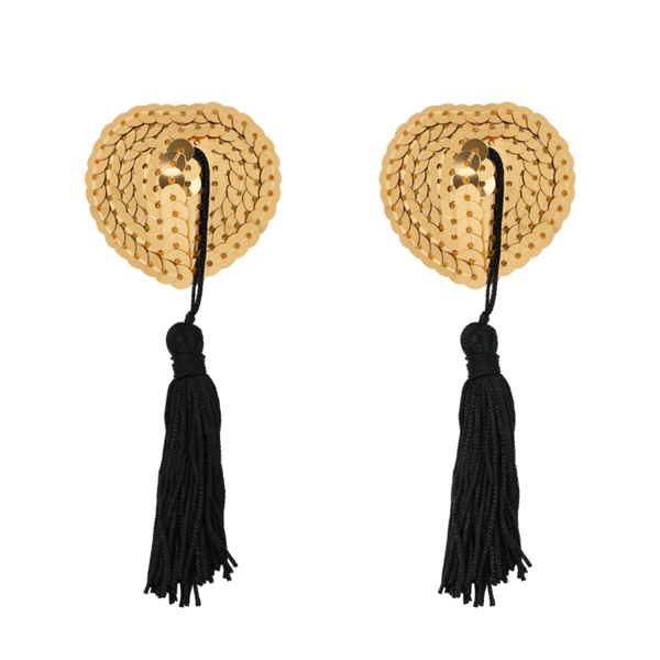 sensuales pezoneras de corazon en dorado y negro