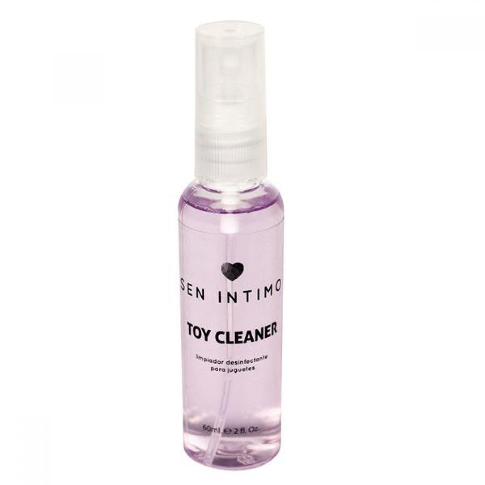 Frasco spray Toy Cleaner Sen Íntimo 60 ml, limpiador desinfectante para juguetes sexuales sobre fondo blanco.