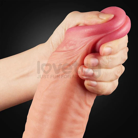 Dildo realista de silicona Lovetoy 30,5 cm con doble capa y ventosa potente