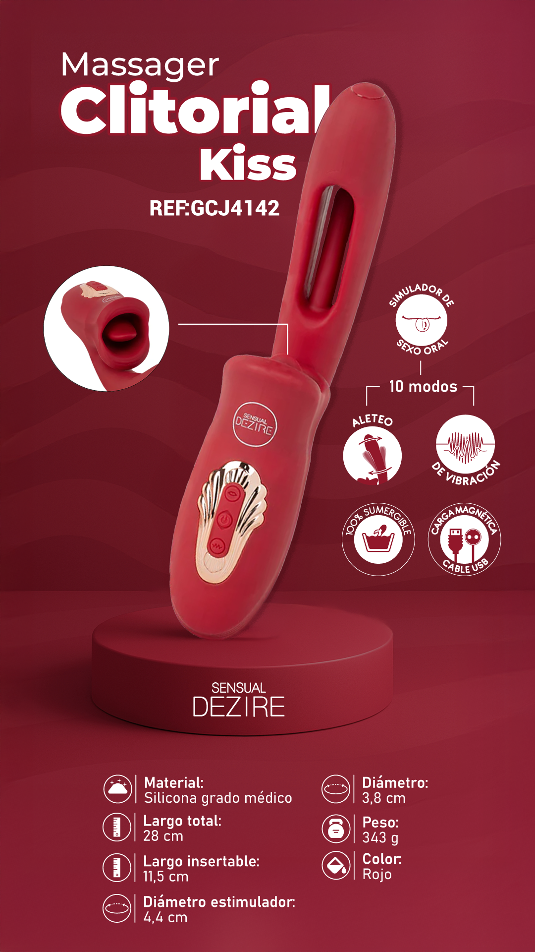 🔥Vibrador Clitoral Kiss con Función Biting | Doble Estimulación
