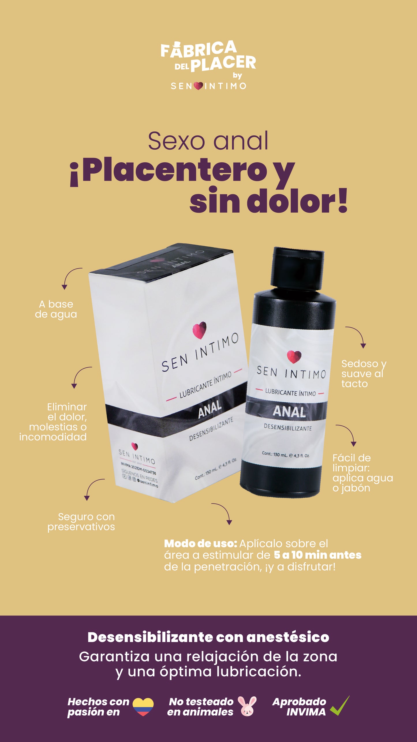 Lubricante Anal Desensibilizante Sen Íntimo x 130 ml