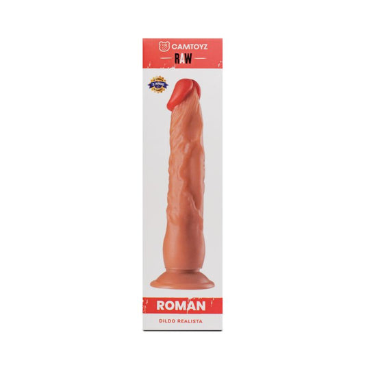 Dildo Realista Roman de 23 cm en Silicona Café con Ventosa