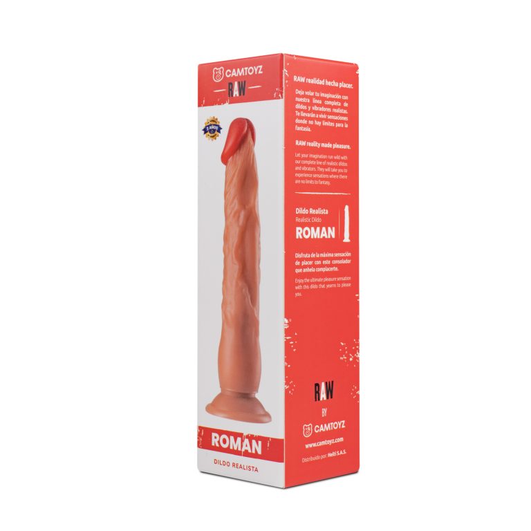 Dildo Realista Roman de 23 cm en Silicona Café con Ventosa