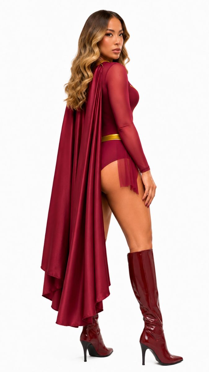 DISFRAZ CHICA DE ACERO VINOTINTO CON CAPA LARGA
