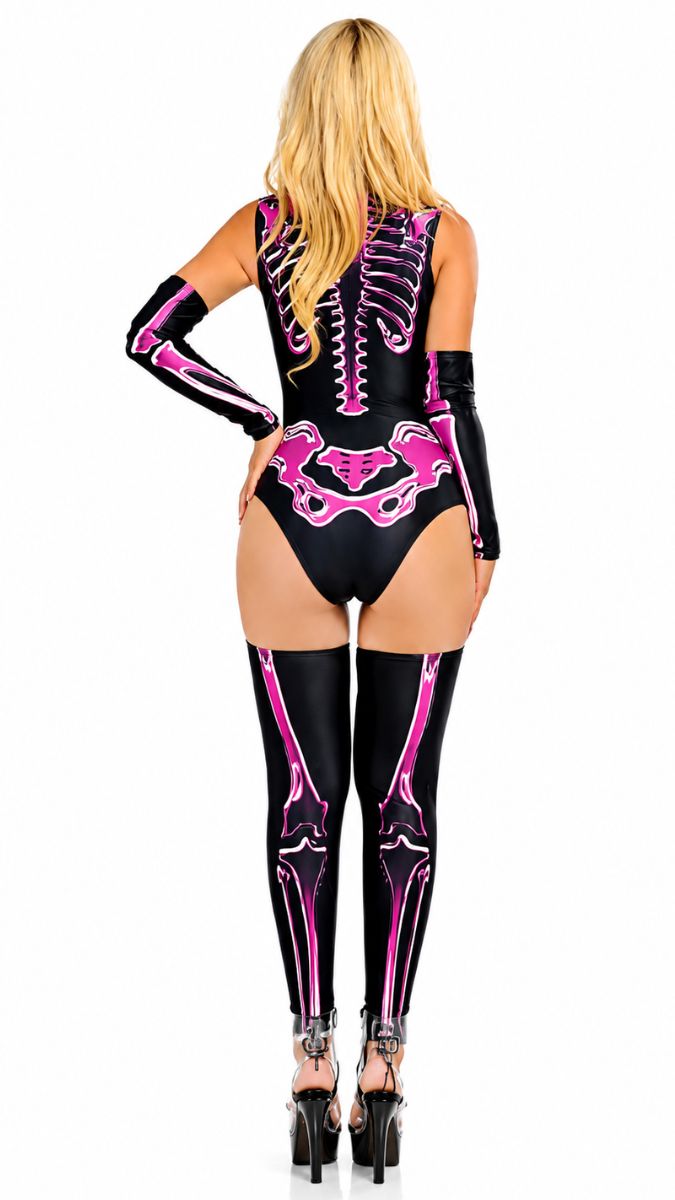 DISFRAZ SEXY HONEY BONES CON DISEÑO DE ESQUELETO ROSA NEÓN