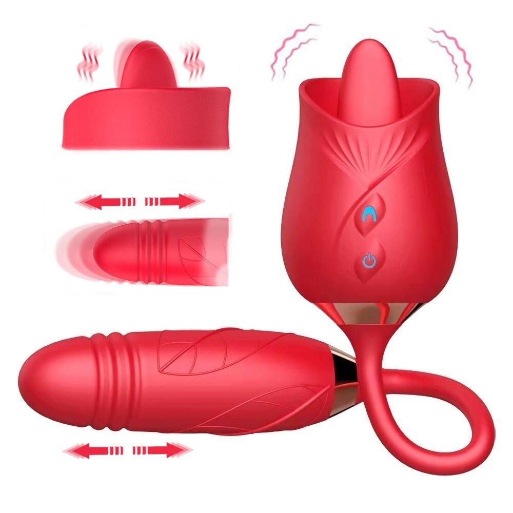 Detalle del vibrador flor de loto  mostrando el extremo en forma de bala en silicona roja con texturas suaves para mayor estimulación