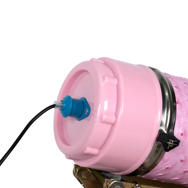 Conector eléctrico de la máquina sexual Rosie con entrada de corriente y control de velocidad ajustable.