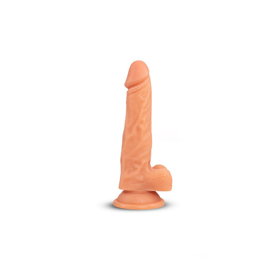 Dildo Denzel de 19 cm en color piel clara, con detalles realistas y base de succión resistente