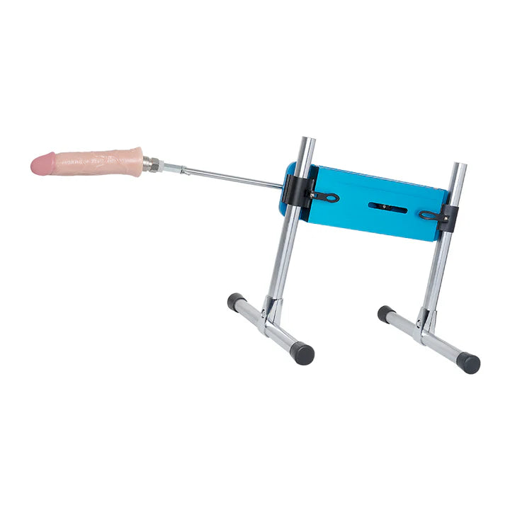 Máquina sexual Astroboy armada con dildo instalado y estructura metálica inclinada para penetración ajustable.