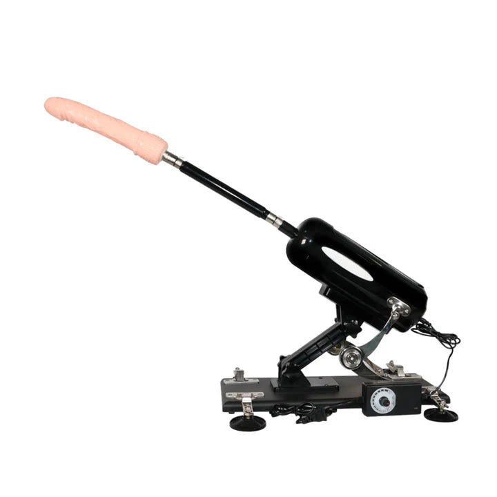 Máquina sexual Atlas completamente armada con dildo realista y varilla de extensión.