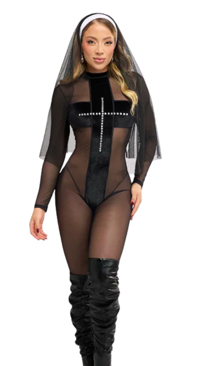 DISFRAZ HOLY SINNER MONJA SEXY NEGRO CON BODY