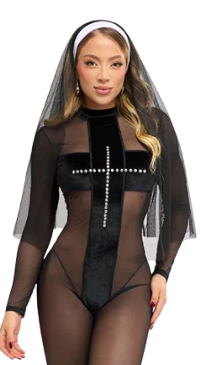 DISFRAZ HOLY SINNER MONJA SEXY NEGRO CON BODY