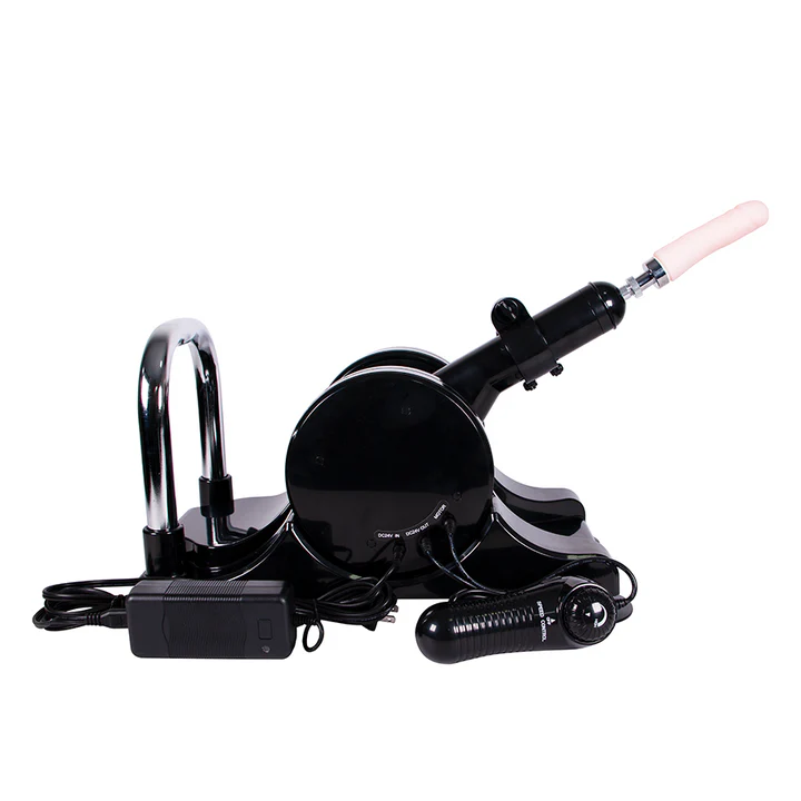 Sparky Máquina Sexual negra con soporte metálico, dildo realista y control de velocidad.