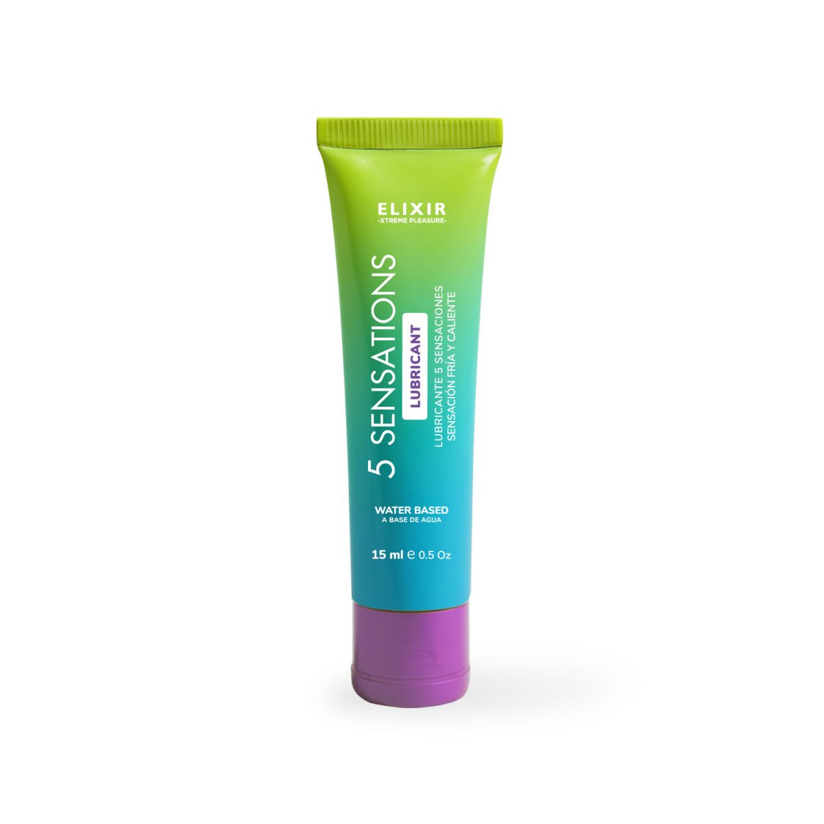 Tubo individual del lubricante a base de agua Elixir 5 Sensaciones de 15ml con fórmula multiefecto.