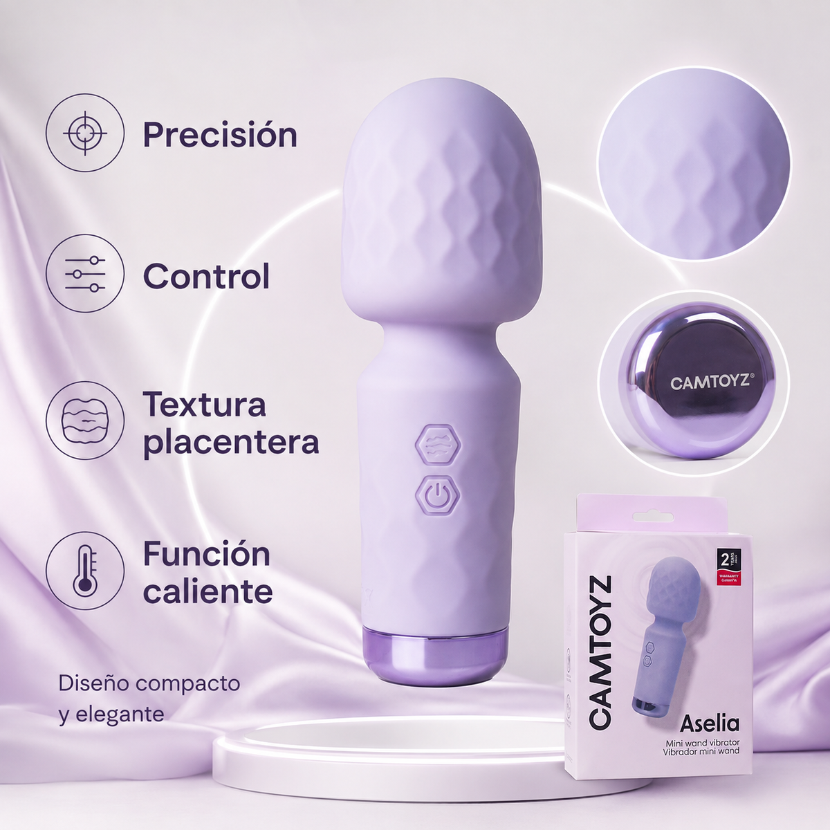 Vibrador Aselia Majestic con 7 modos de vibración, 3 velocidades, carga USB-DC y función caliente