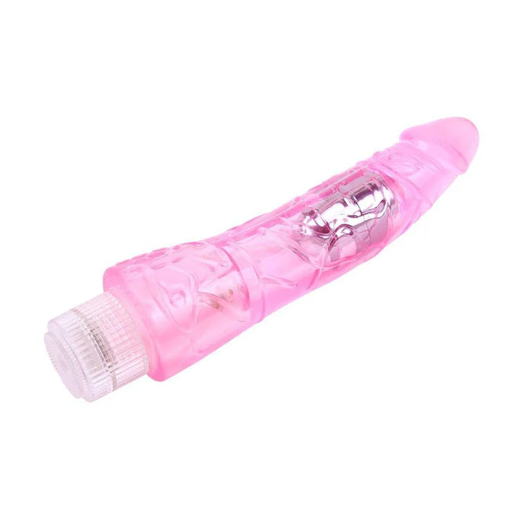 Vibrador flexible Glitters Mr Right en silicona translúcida con control de velocidad graduable.