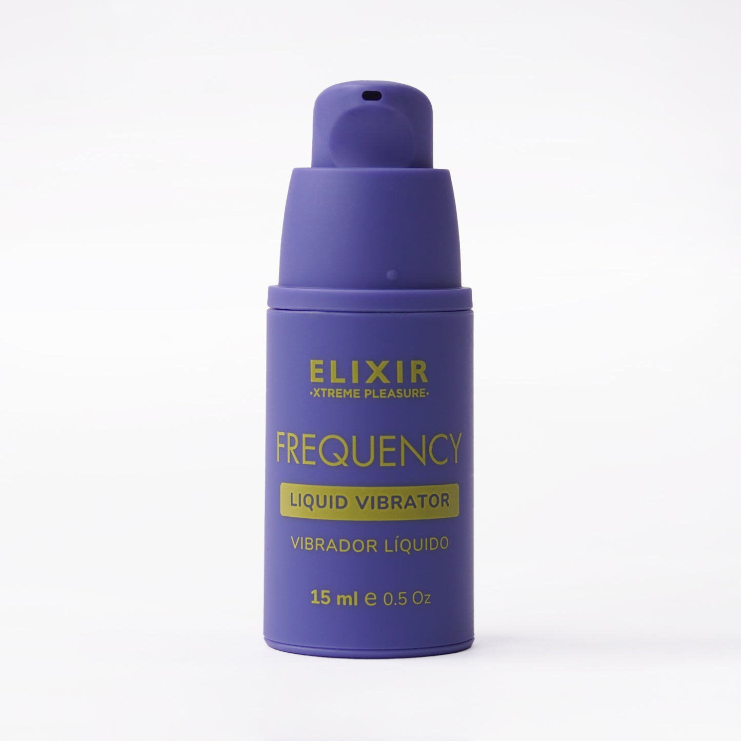 Frasco de vibrador líquido Frequency de 15 ml con dispensador, ideal para estimulación íntima con efecto vibrante.