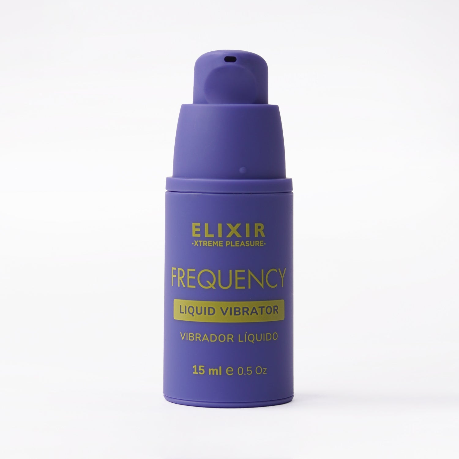 Frasco de vibrador líquido Frequency de 15 ml con dispensador, ideal para estimulación íntima con efecto vibrante.