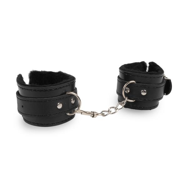 esposas para mano en cuero y peluche color negro